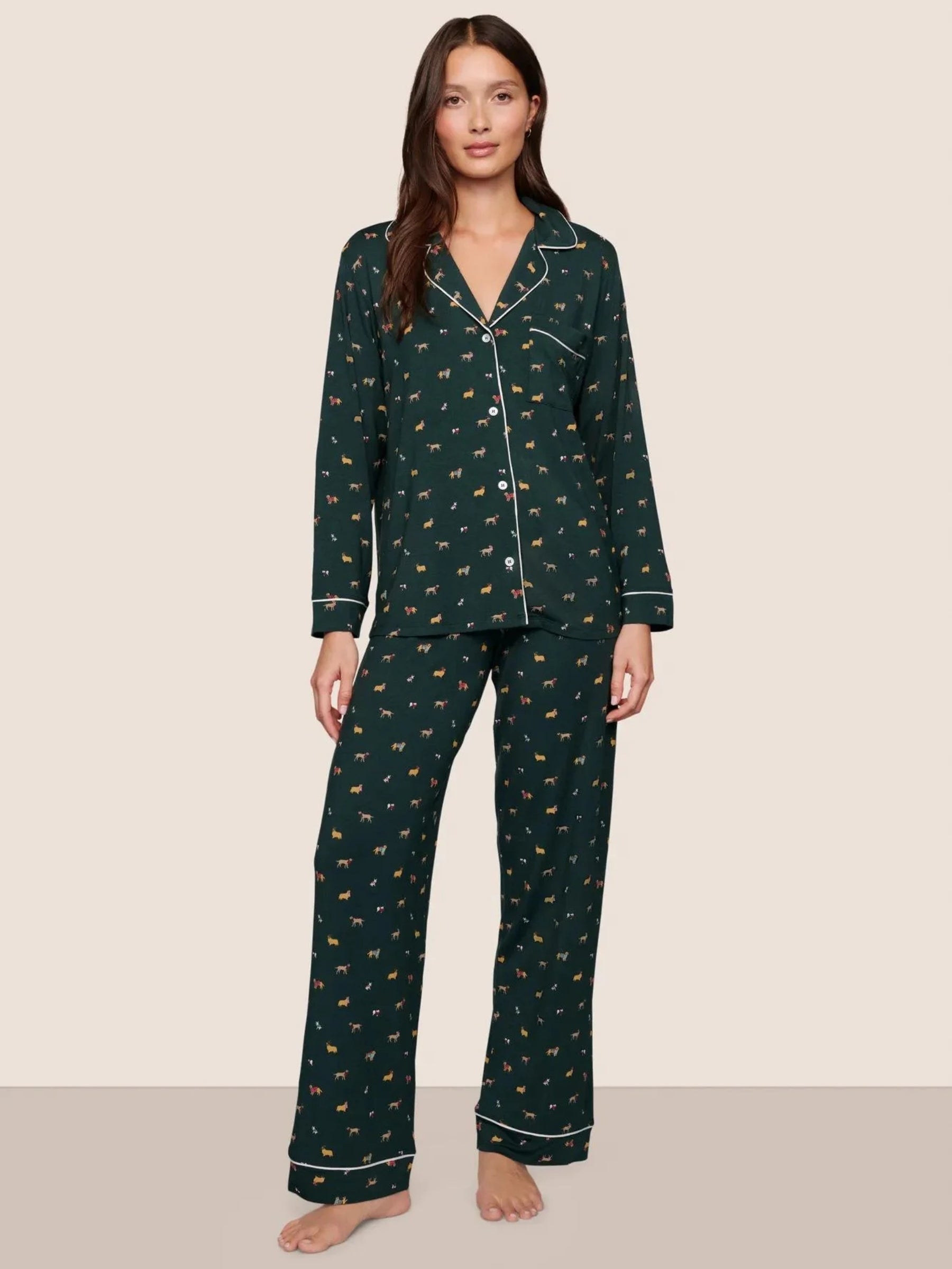 Gisele Printed Long Sleeve PJs - Holiday Dogs