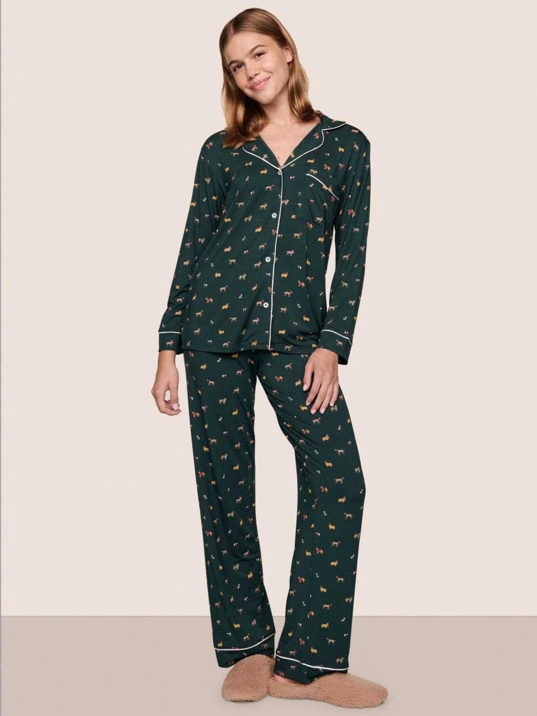 Gisele Printed Long Sleeve PJs - Holiday Dogs