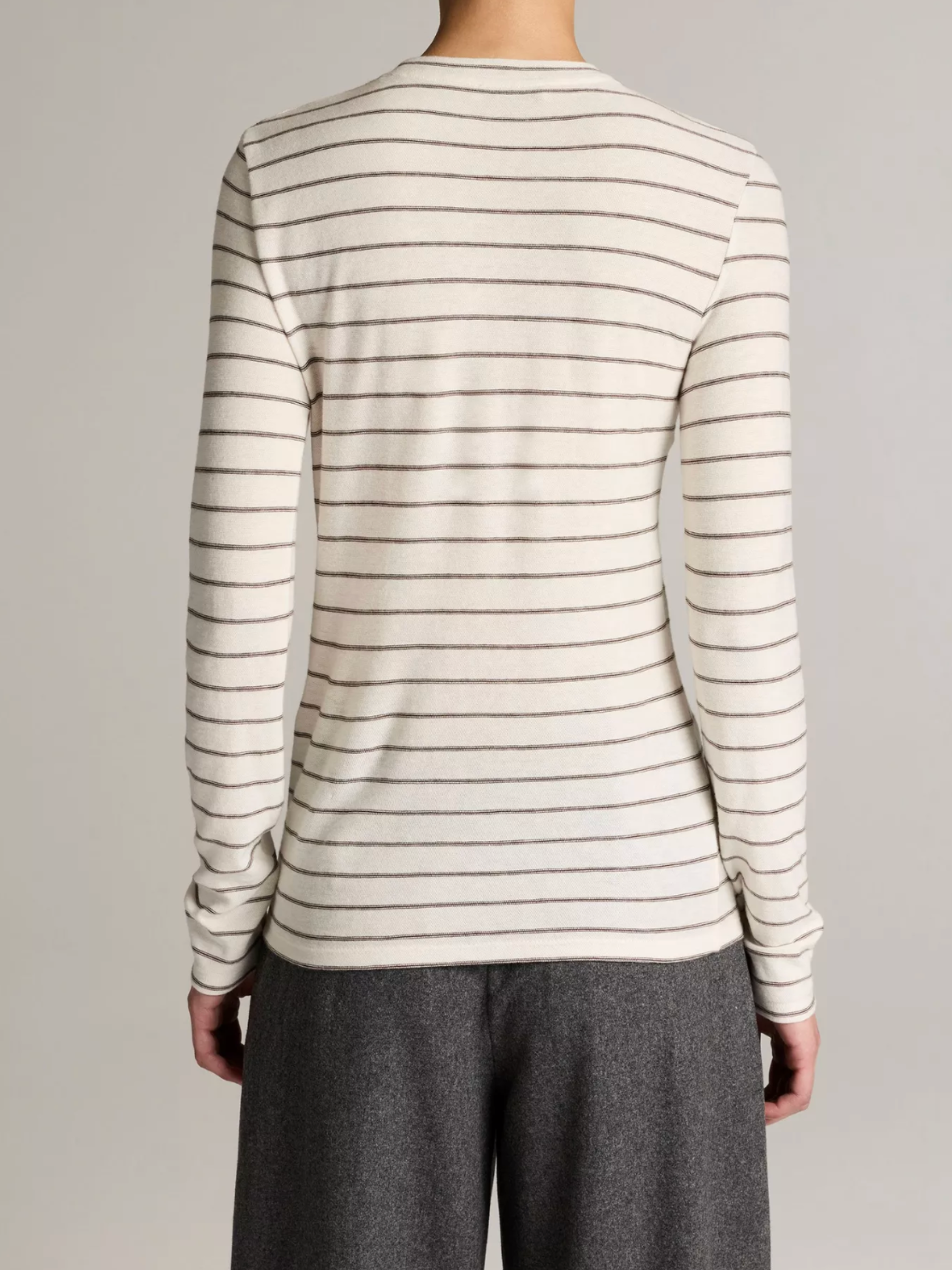 Striped Cotton Long-Sleeve T-Shirt - Off White Combo by Vince — view 4