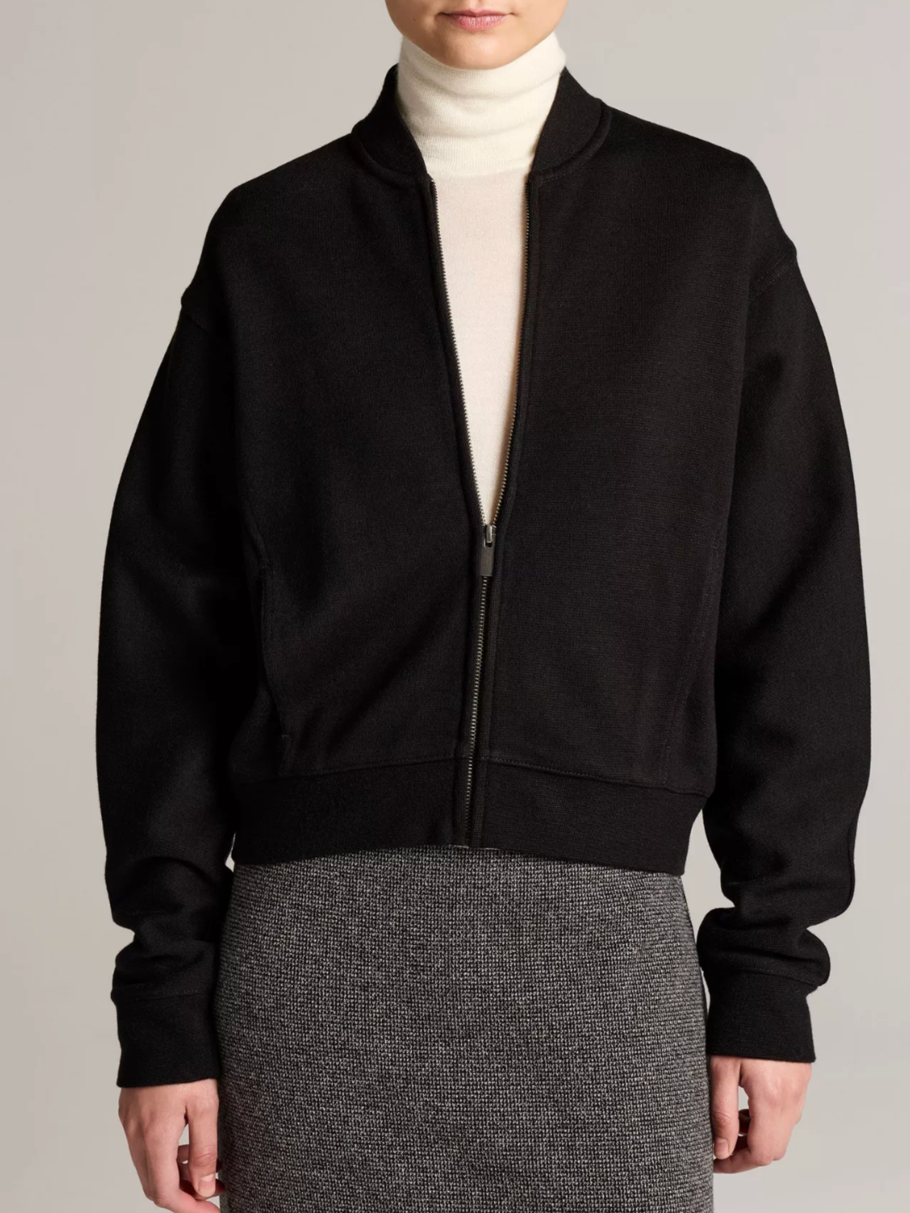 Ponte Knit Bomber Jacket - Black by Vince — view 2