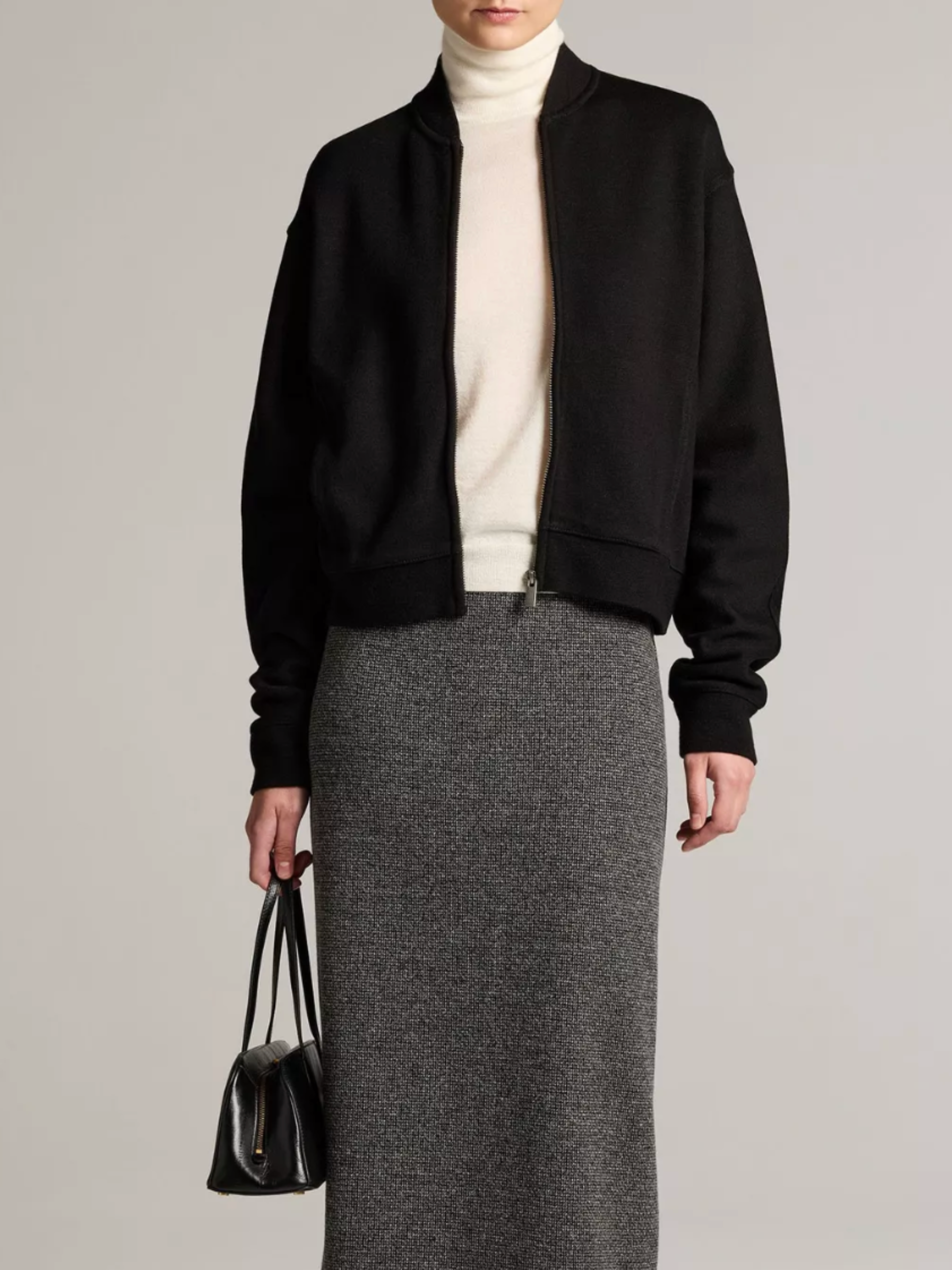 Ponte Knit Bomber Jacket - Black by Vince — view 1