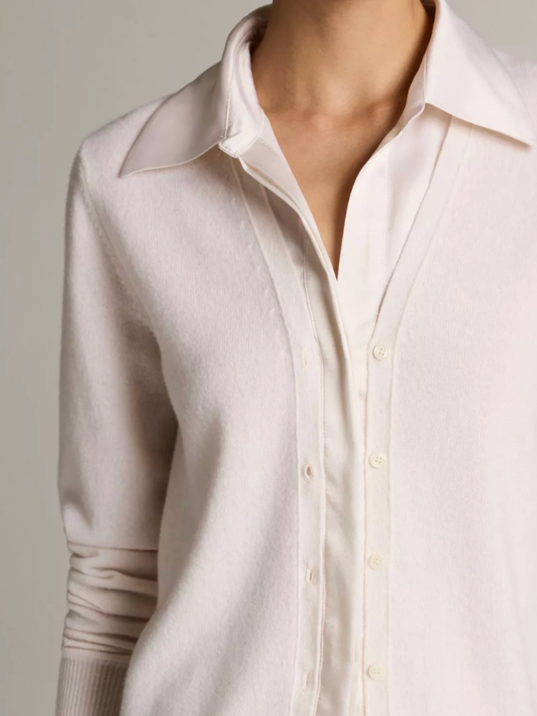 Satin-Trimmed Cashmere Collared Cardigan - Off White by Vince — view 2
