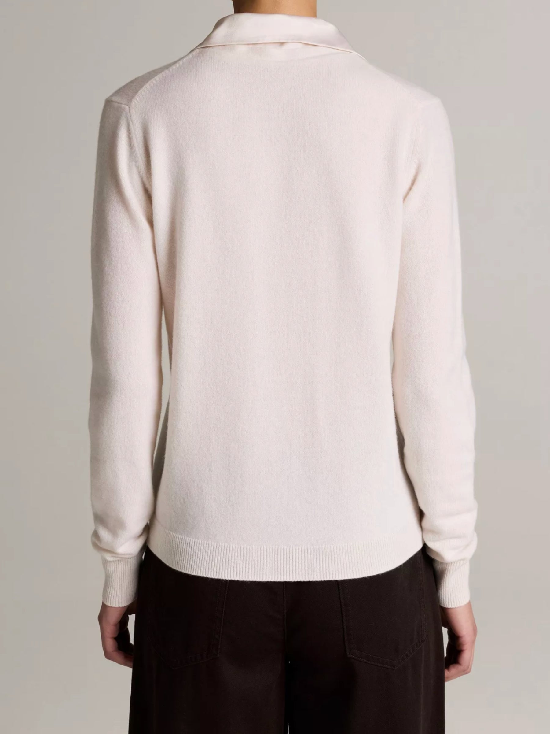 Satin-Trimmed Cashmere Collared Cardigan - Off White by Vince — view 4