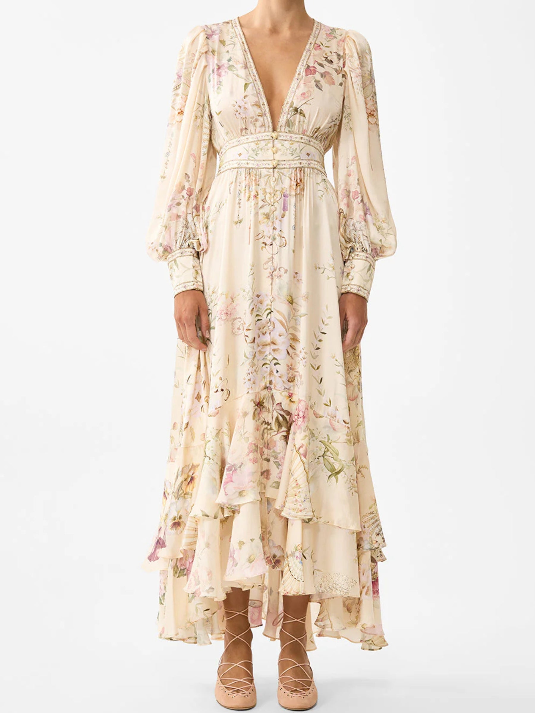 Long Button Front Dress - Adorned in Aranjuez