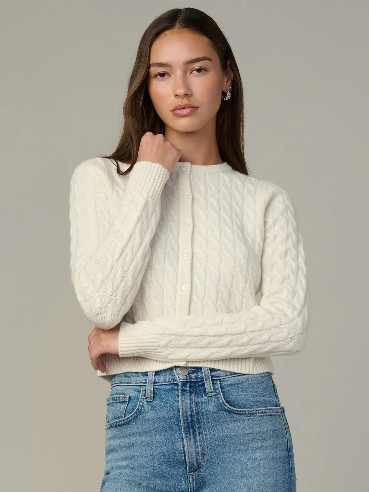 Cable Dani Cashmere Cardigan - Ecru by Joes Jeans — view 1