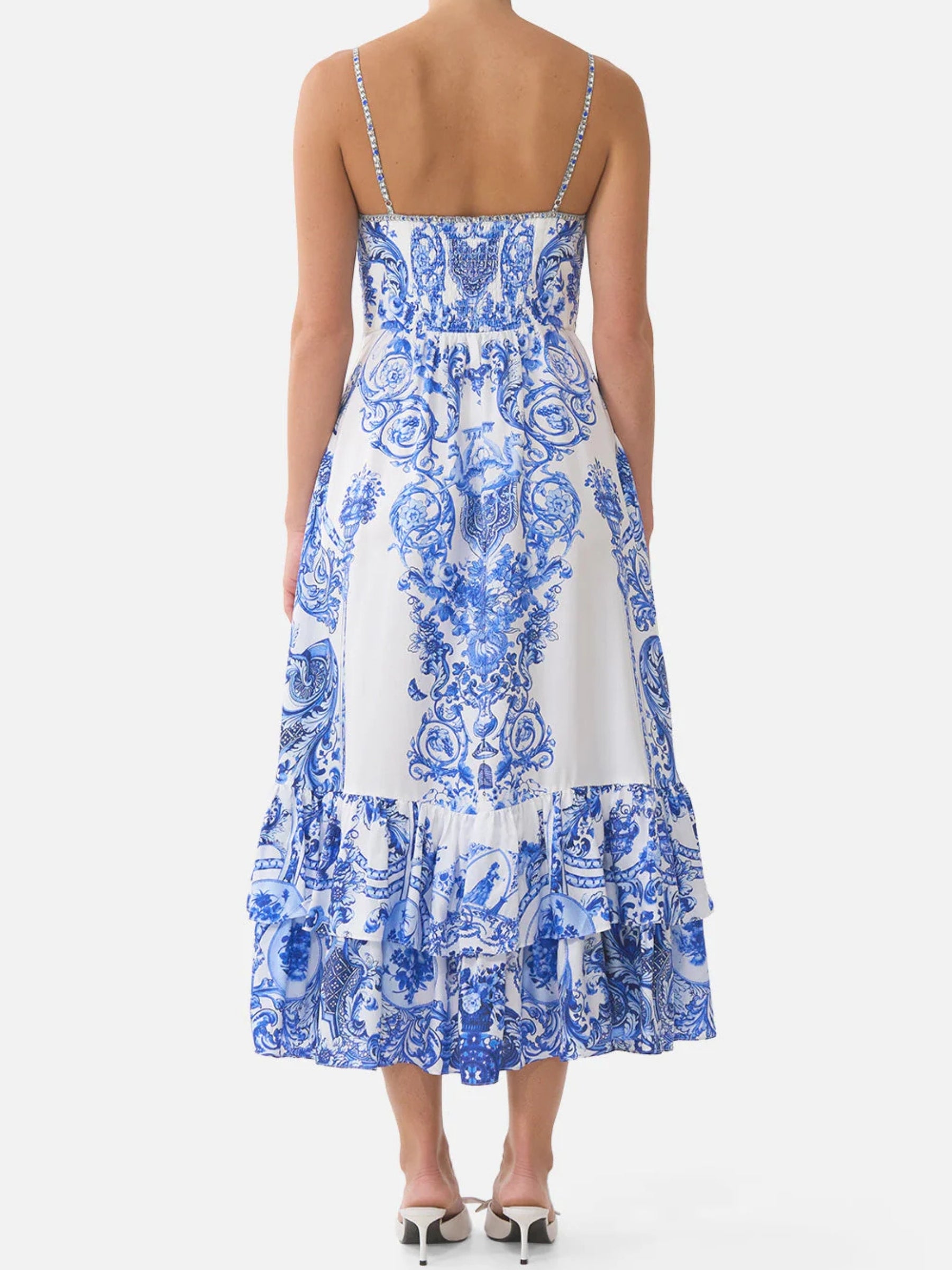 Ruffle Hem Tie Front Midi Dress - Ceramic Panoramic