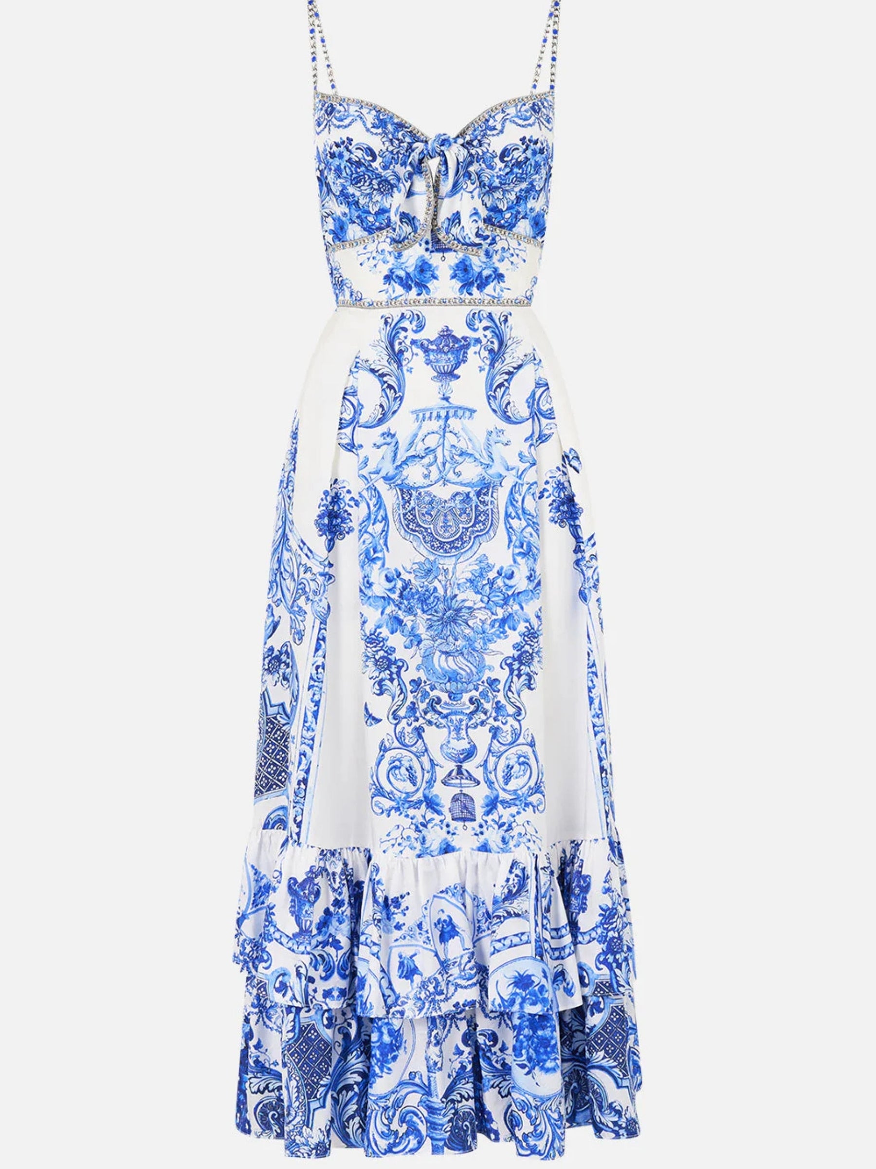 Ruffle Hem Tie Front Midi Dress - Ceramic Panoramic