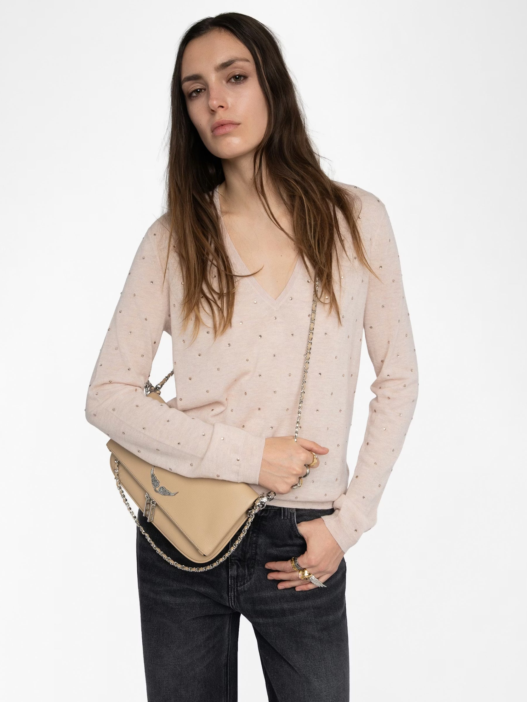 Rivy Strass V Neck Sweater - Pearly