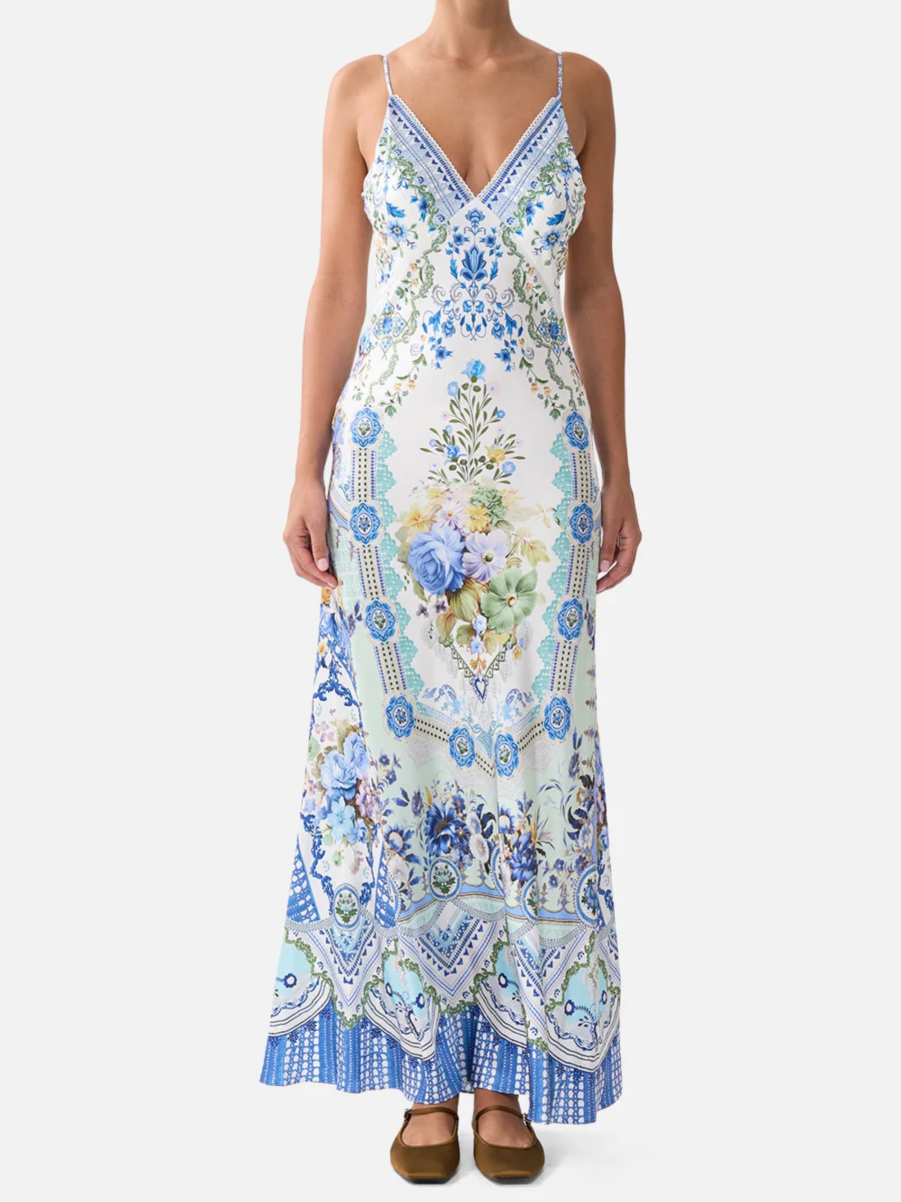 V Neck Full Length Bias Slip Dress - My Homespun Heart