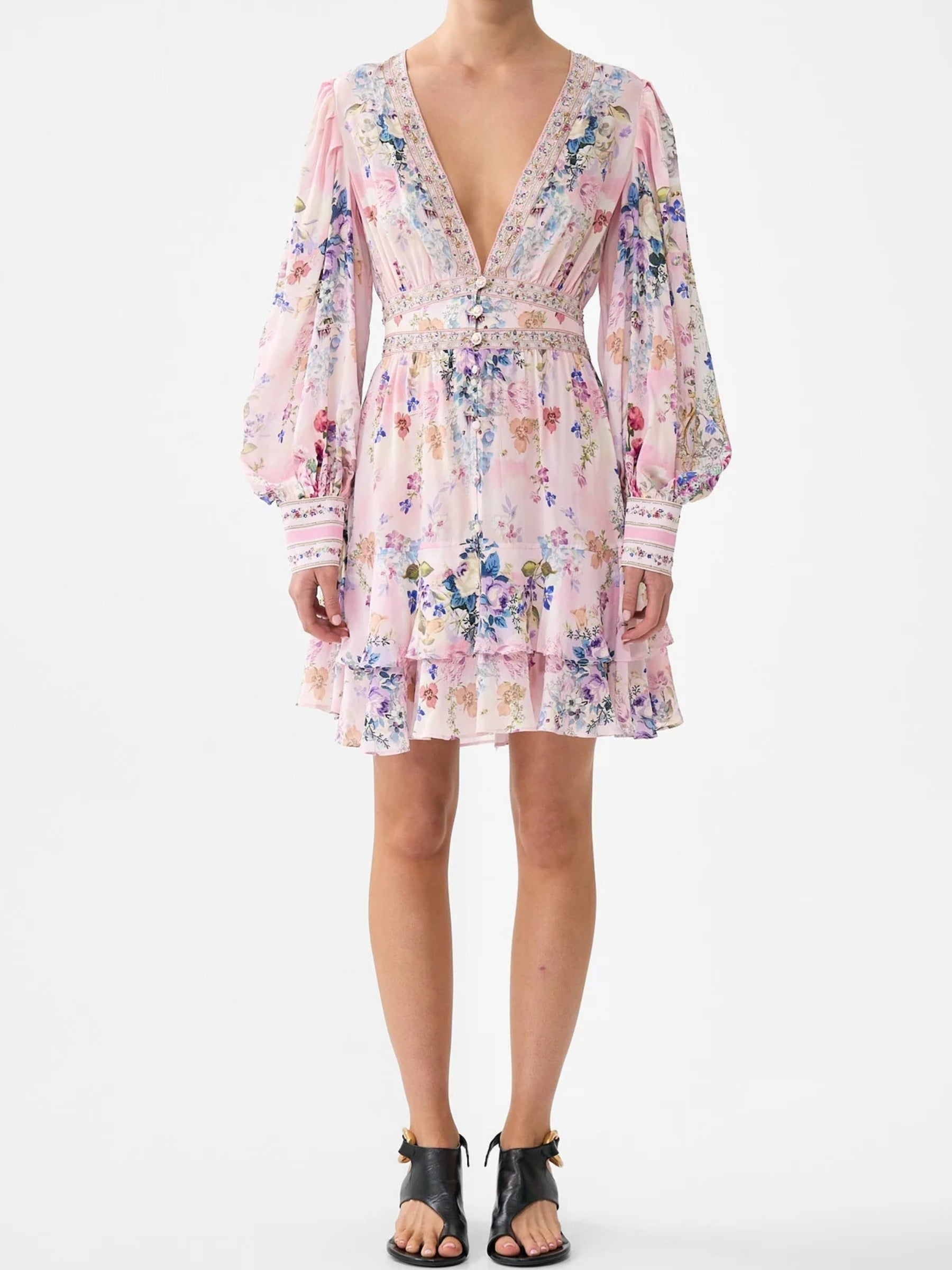 Button Front Frill Dress - Palatial Pastels