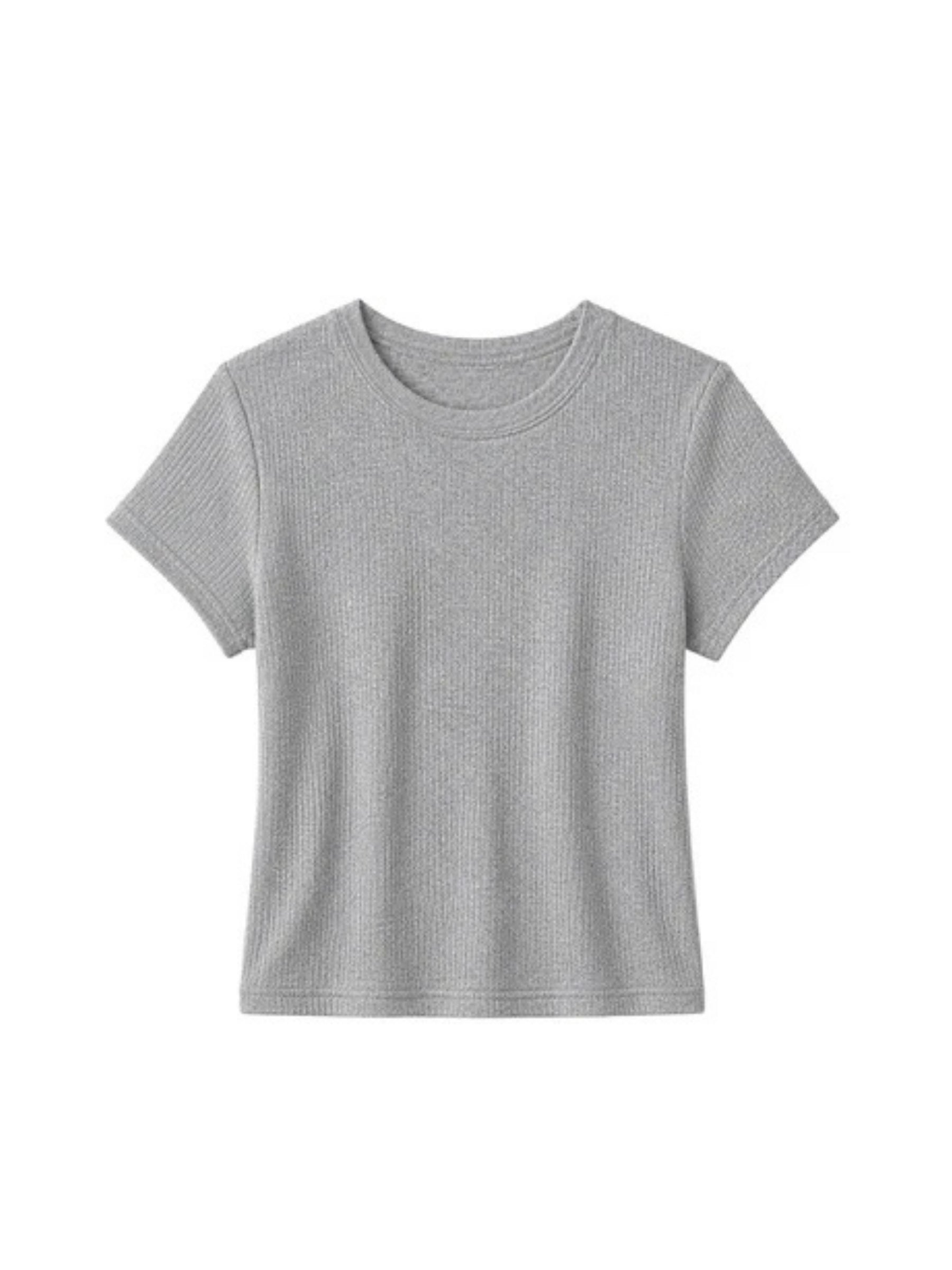 Perfect White Tee Macy Baby Tee in Heather Grey, product-only front view