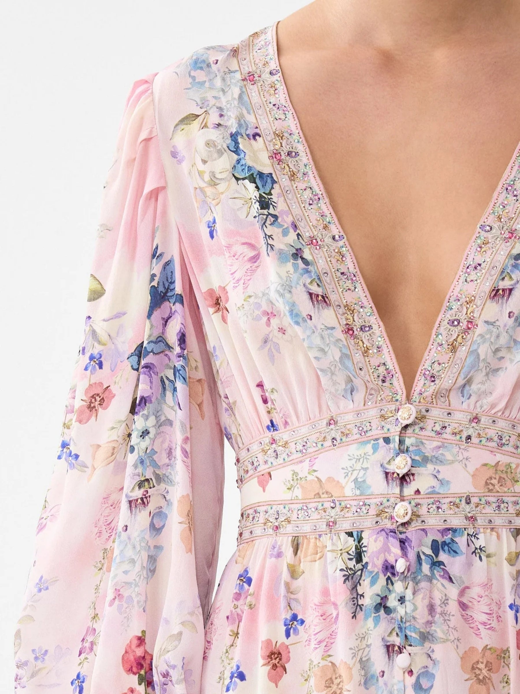 Button Front Frill Dress - Palatial Pastels