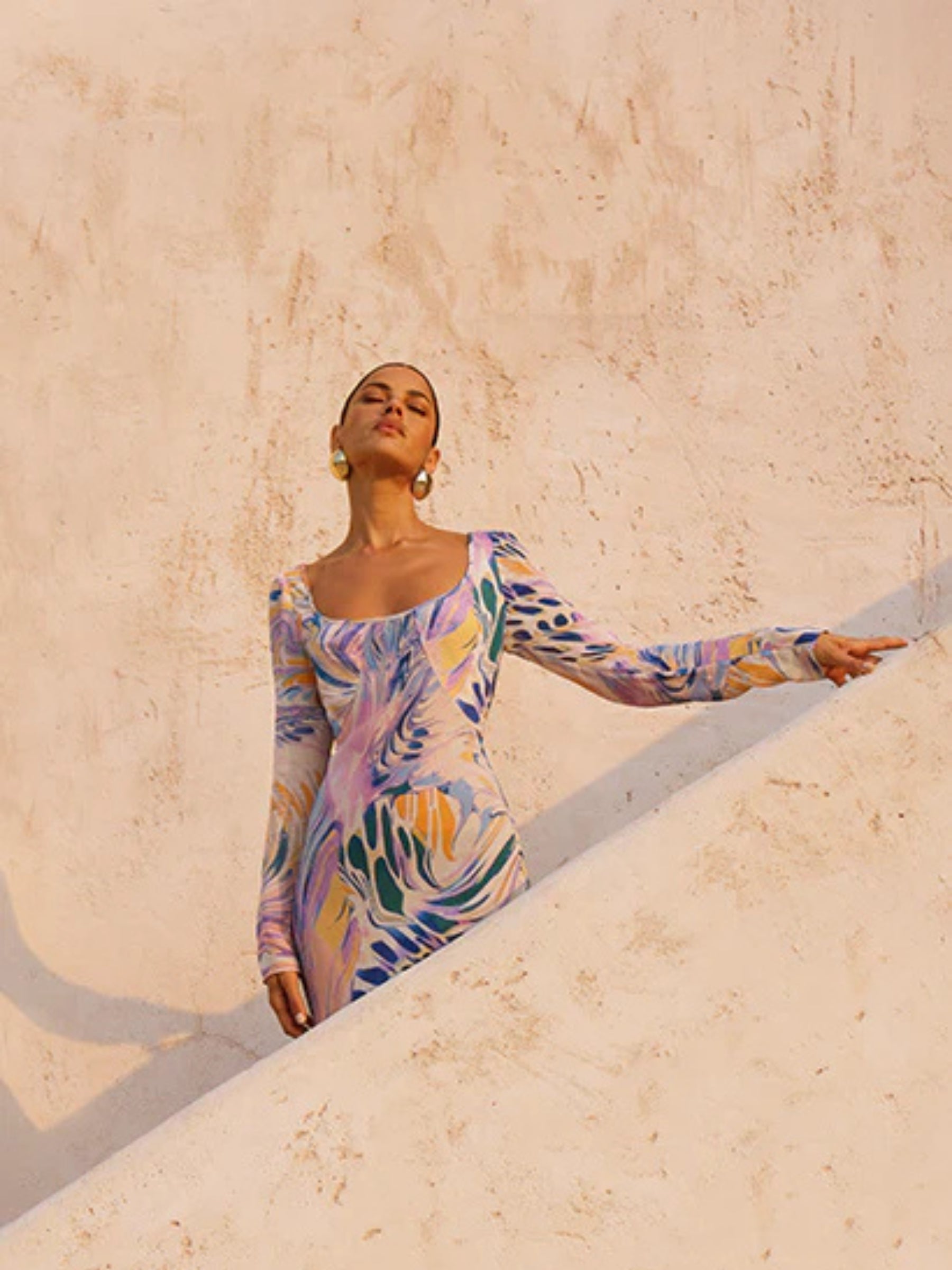 Lois Long Sleeve Bias Cut Dress w/ Back - Iridescent Wave