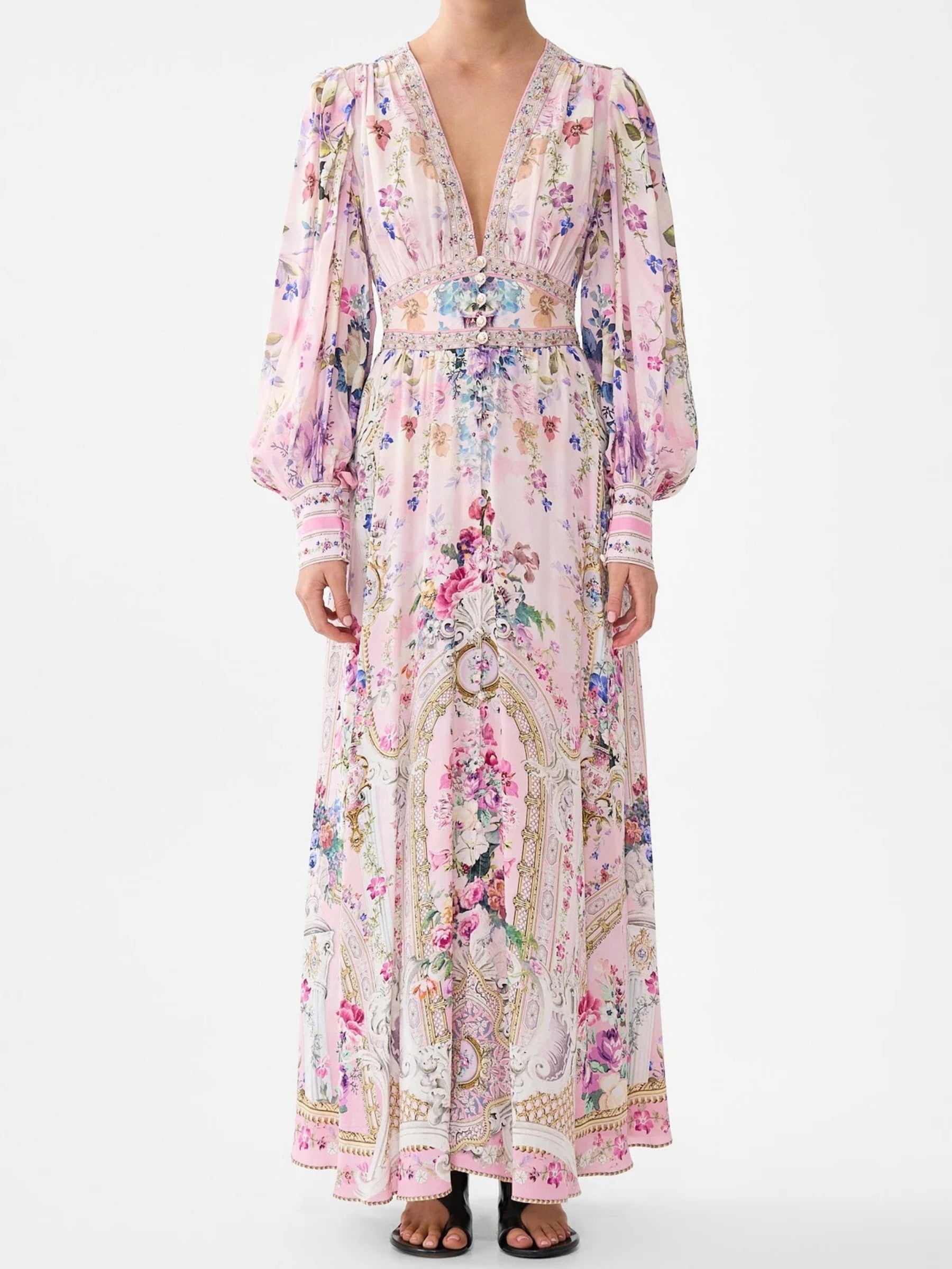 Shaped Waistband Dress w/ Gathered Sleeves - Palatial Pastels