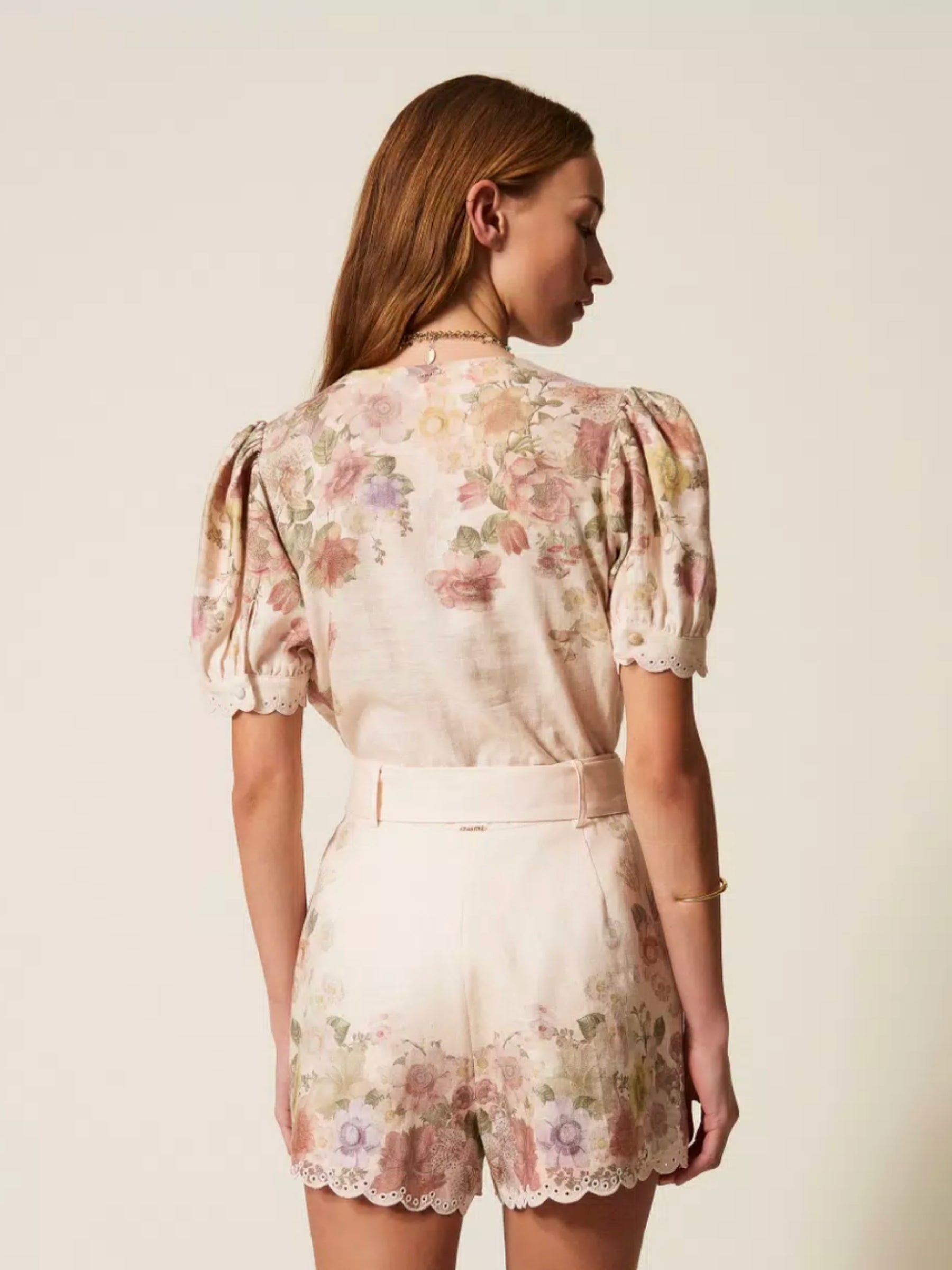 Linen Floral Shorts w Embroidery - Wildflower Pastel