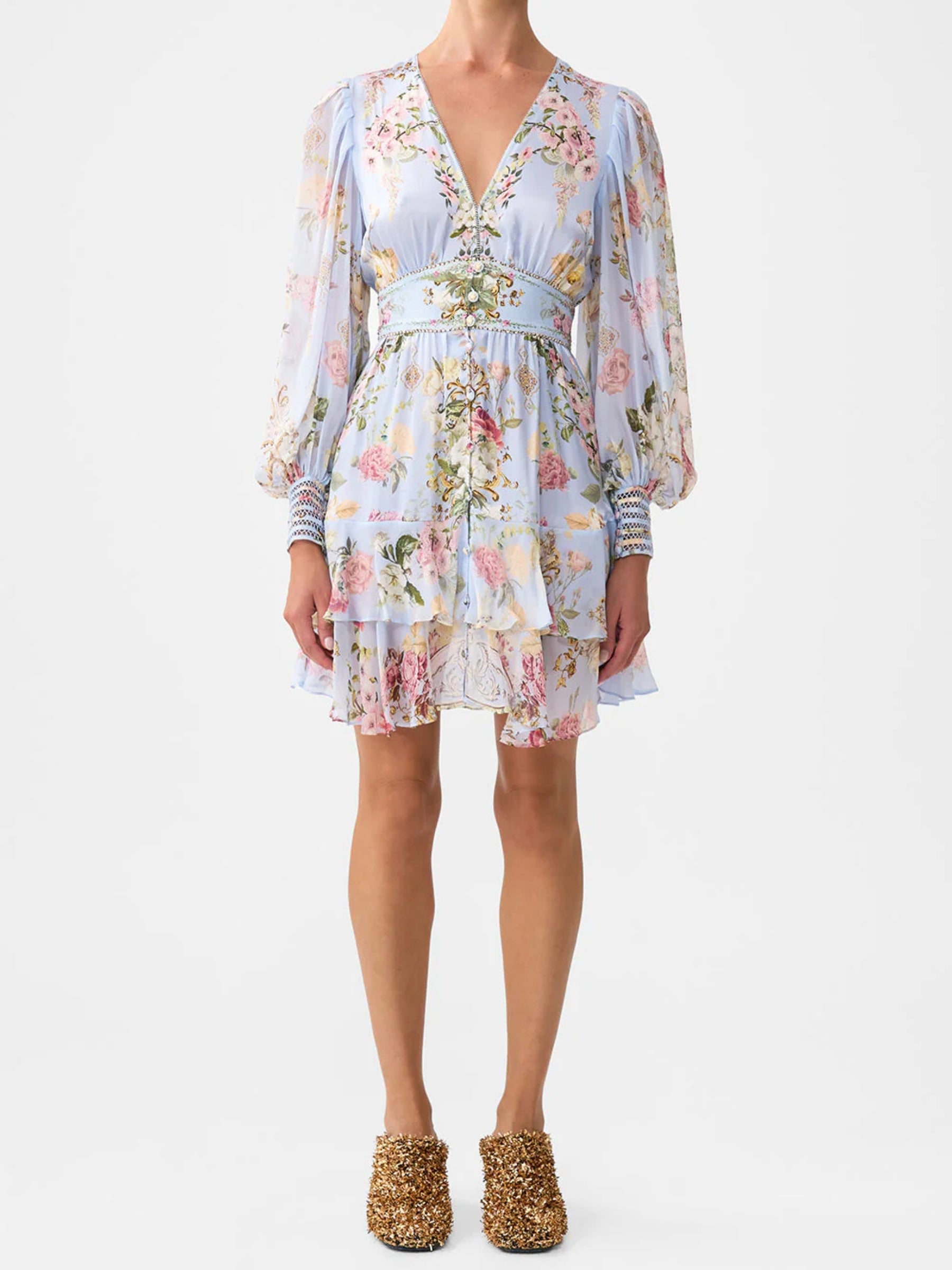 Button Front Frill Dress - Tiled in Time