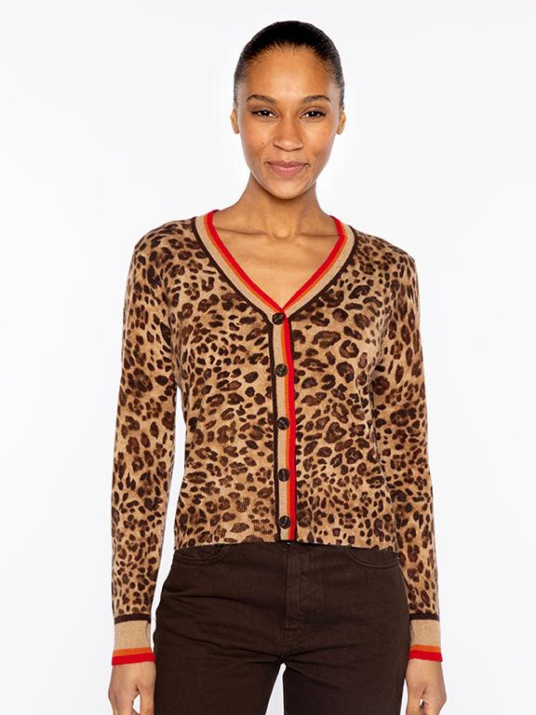 Tipped Leopard Cardigan - Brown