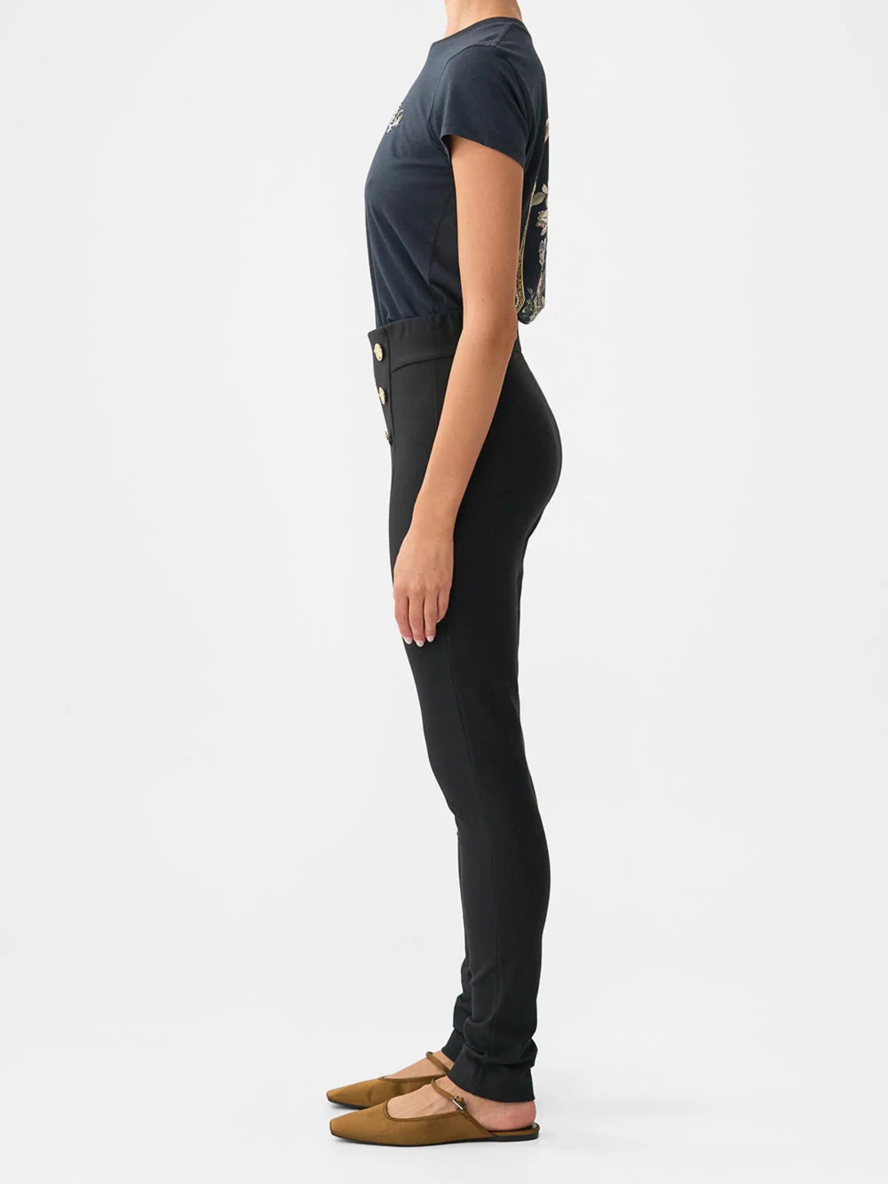 Button Embellished Ponte Pant - Ottoman Elegance