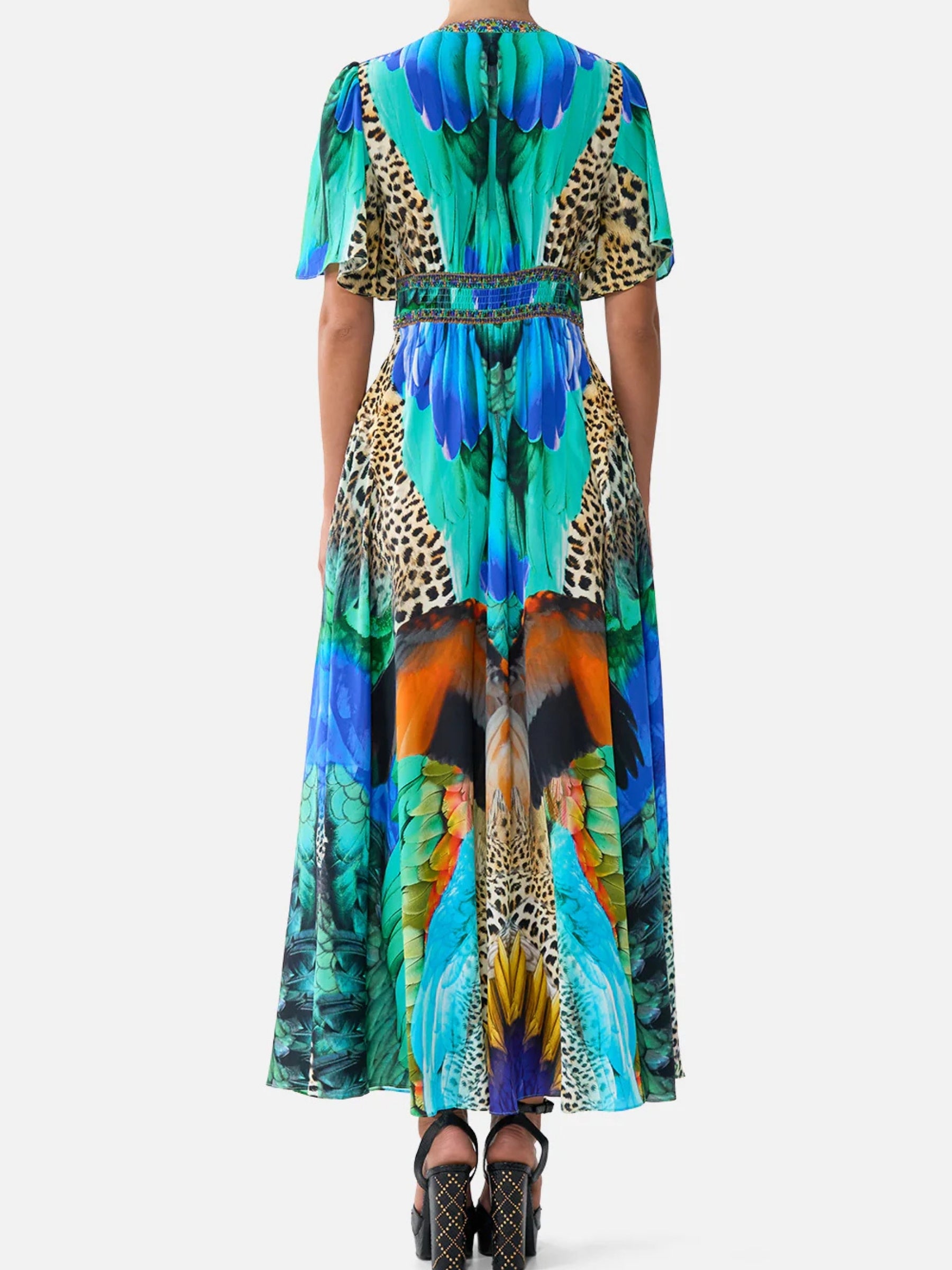 Shaped Waistband Dress w/ Flutter Sleeve - Jungle Flight