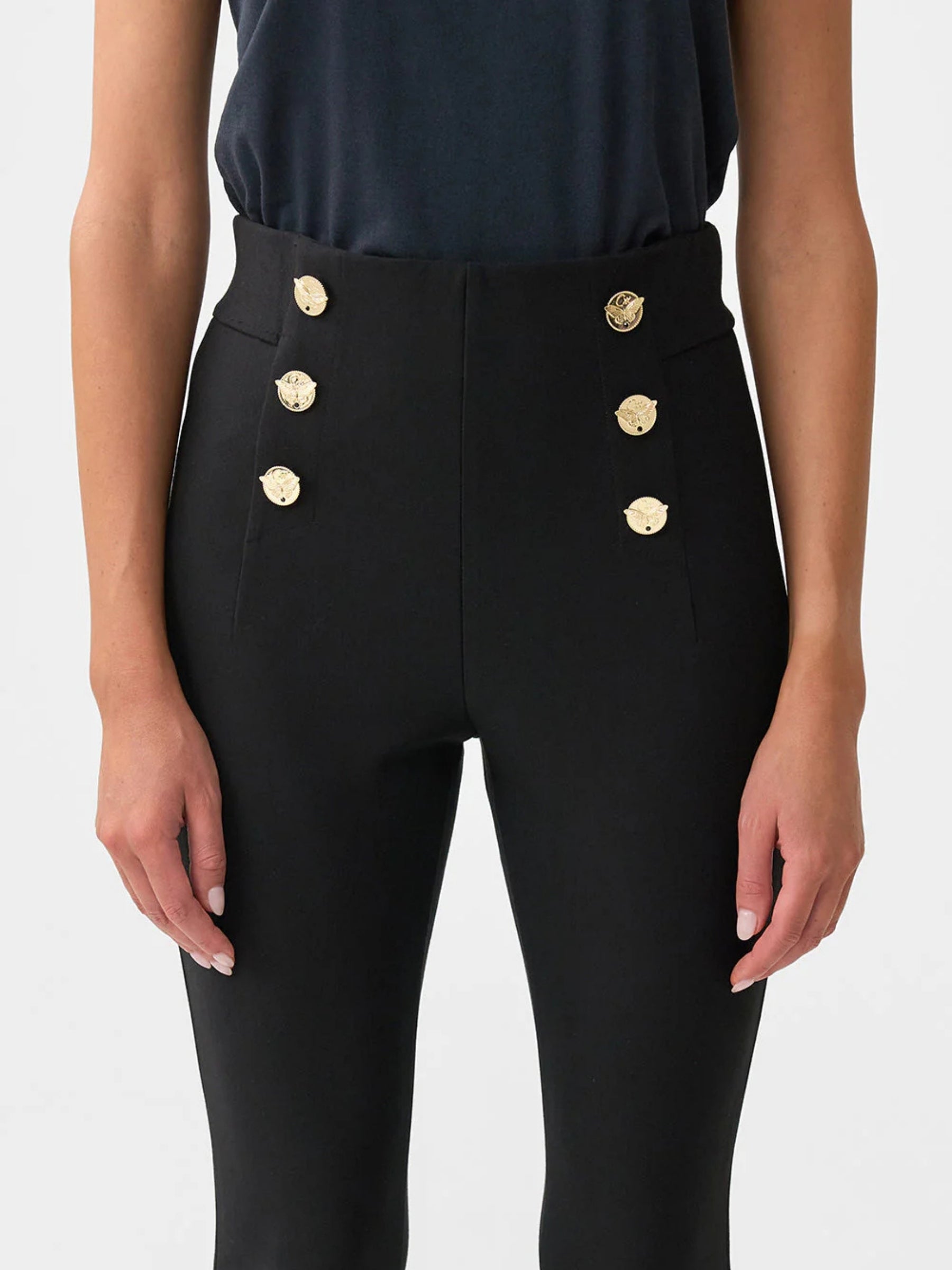 Button Embellished Ponte Pant - Ottoman Elegance