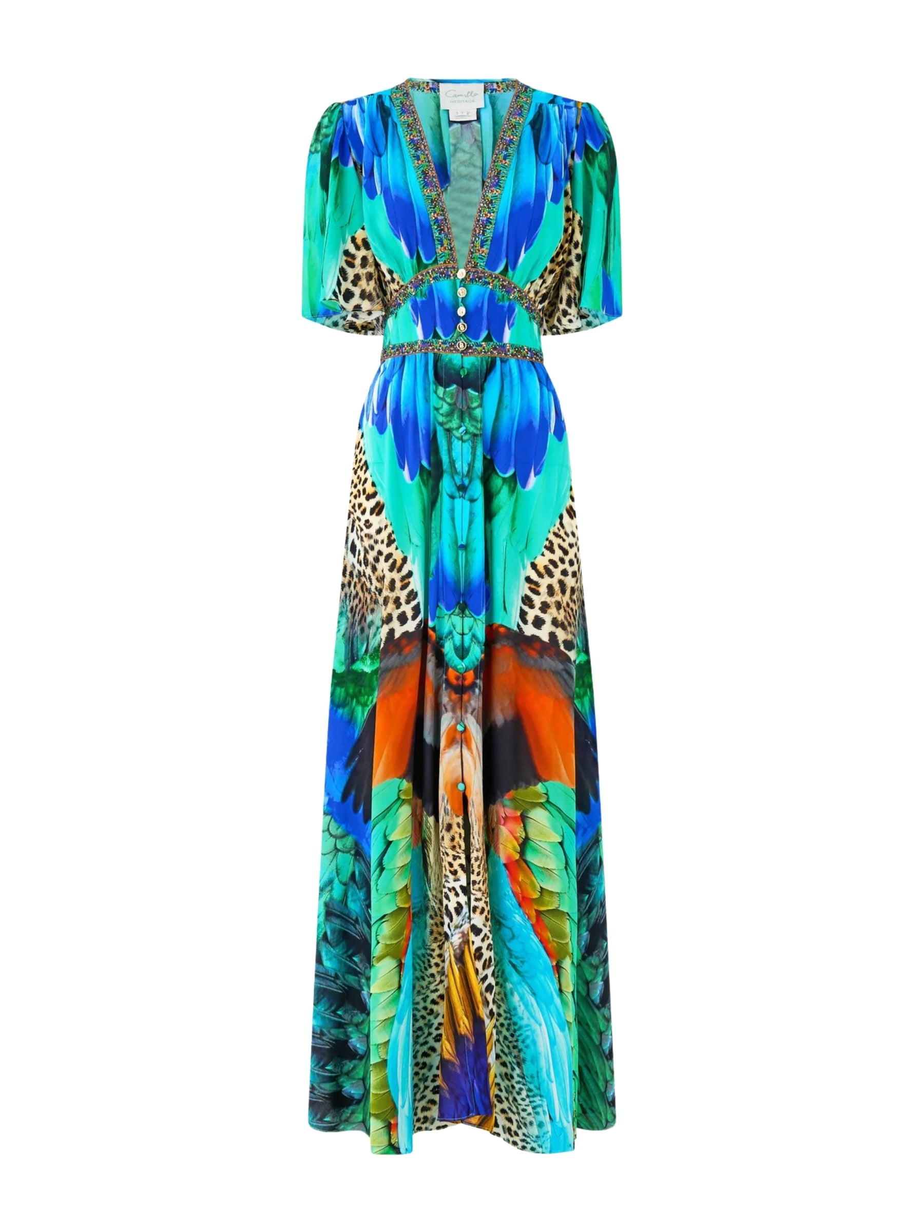 Shaped Waistband Dress w/ Flutter Sleeve - Jungle Flight