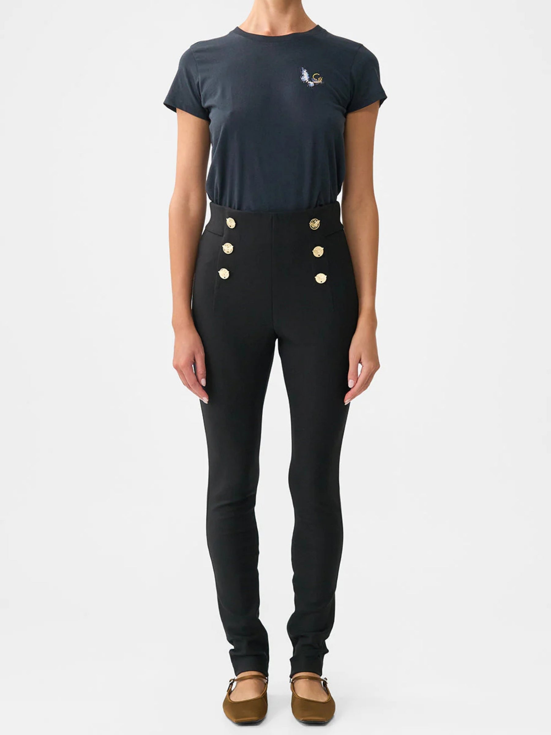 Button Embellished Ponte Pant - Ottoman Elegance