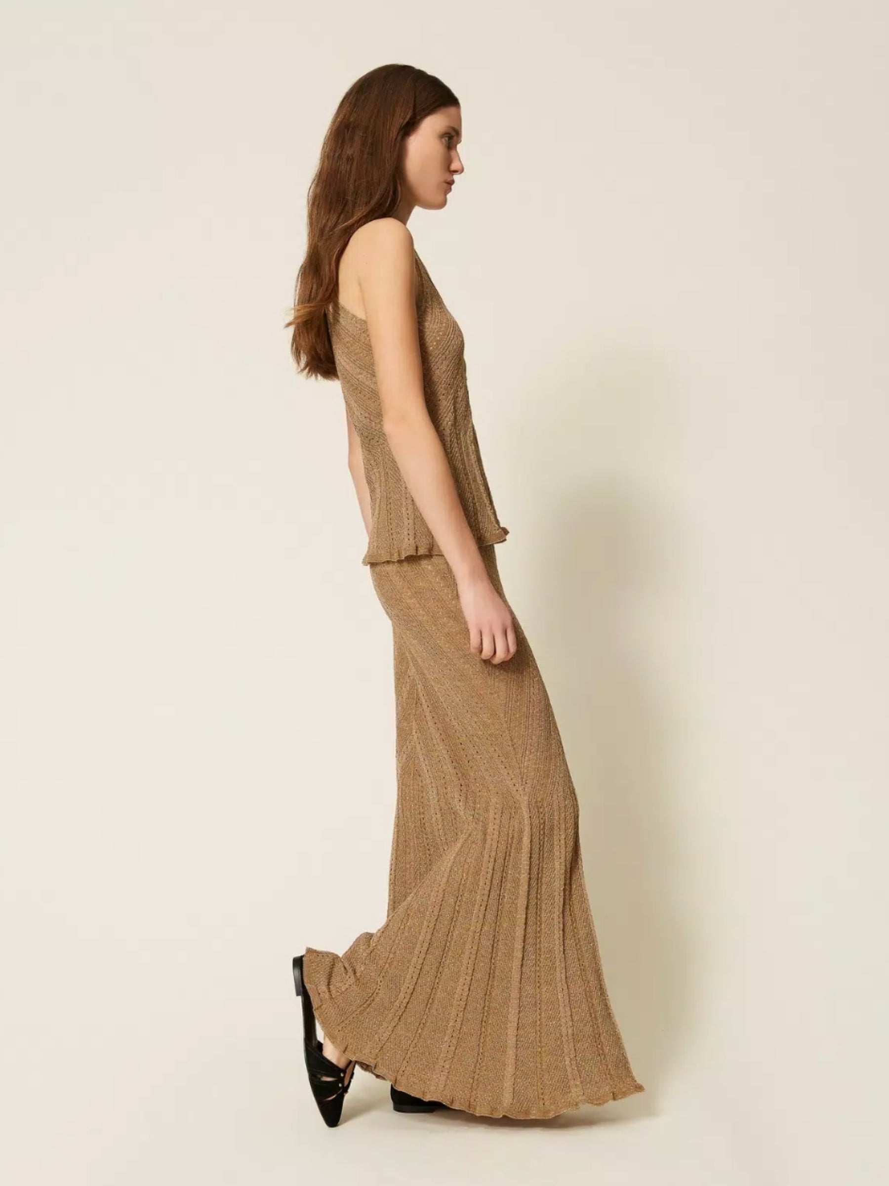 Knit Linen & Lurex Skirt - Golden
