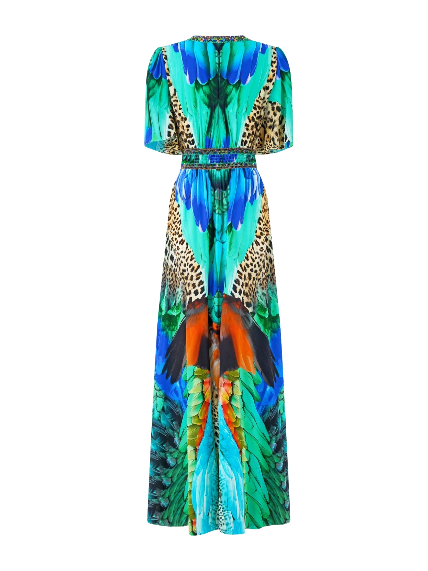 Shaped Waistband Dress w/ Flutter Sleeve - Jungle Flight
